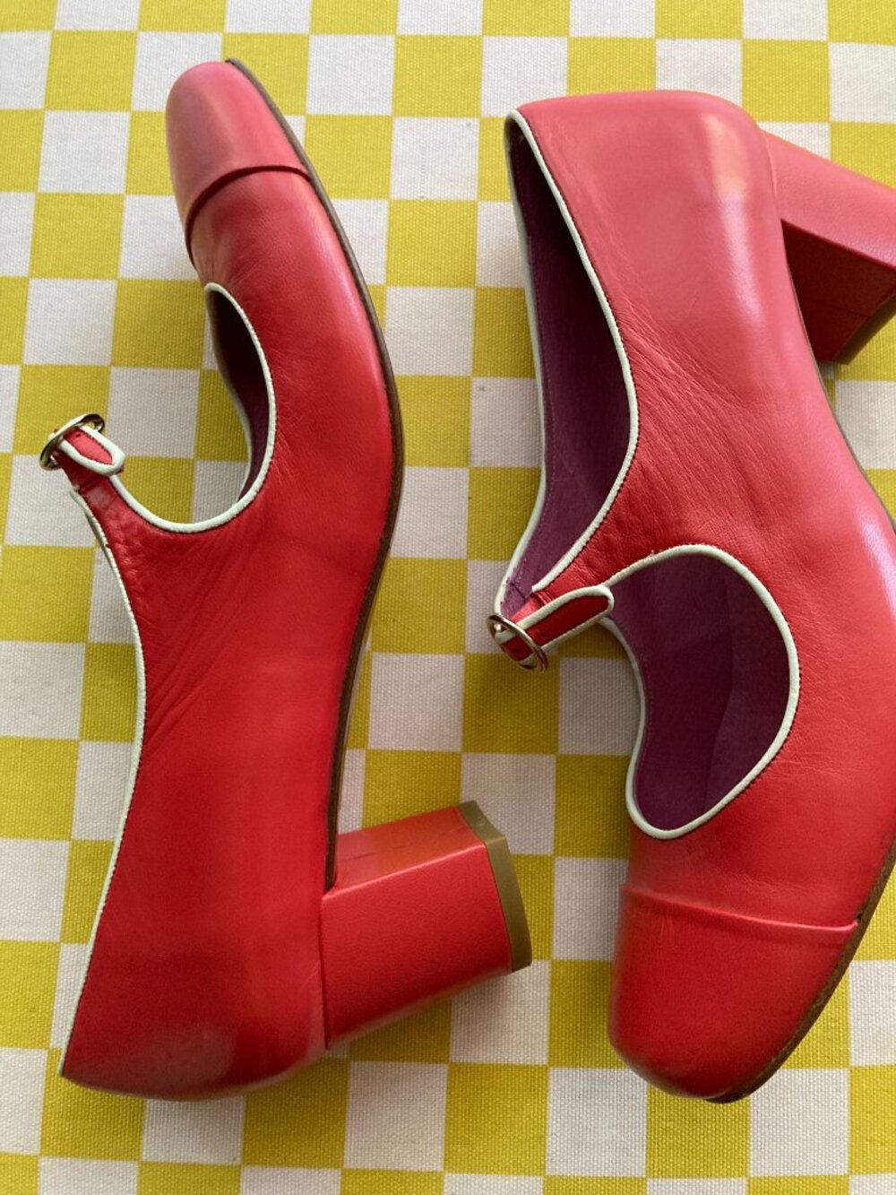 ✨ NWB Antoine & Lili Paris Red Leather Block Heel Shoes Size 38 ✨ - Picture 3 of 14